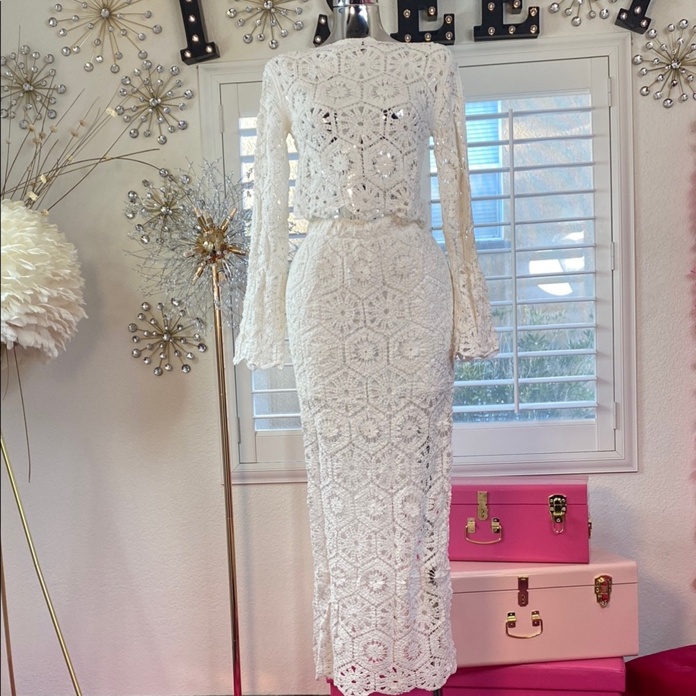 Vintage White Hand-Crocheted Knit Dress Set